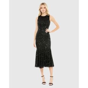 Mac Duggal Black Sequin Midi Dress